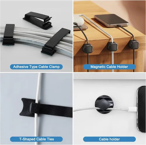 Miniatura 5 de Bandeja de organización de cables para debajo del escritorio, kit organizador de cables de acero sin taladros con 52 accesorios esenciales