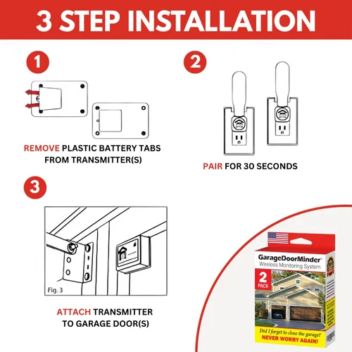 Miniatura 2 de Garage Door Minder® Paquete combinado de 2 puertas + 2 habitaciones. 100% inalámbrico. Sin Wi-Fi. Sistema de monitor y alerta en el hogar. Se