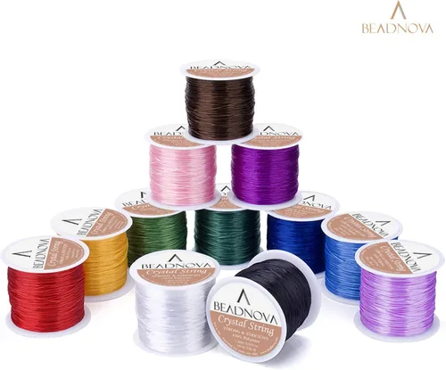 Miniatura 8 de Hilo de poliéster elástico de 0.039 pulg Beadnova cordón para joyería para hacer pulseras de perlas, rollo de 196 pies., PARTS-0018-0701 Color: rojo