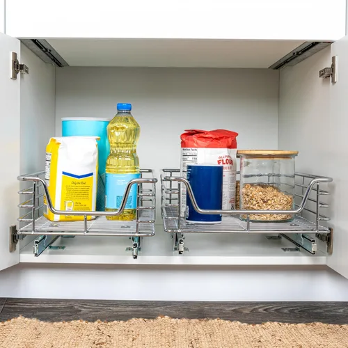 Miniatura 3 de Household Essentials Glidez - Organizador deslizante para gabinete debajo del fregadero, acero cromado con profundidad extendida, 1 nivel, cromado