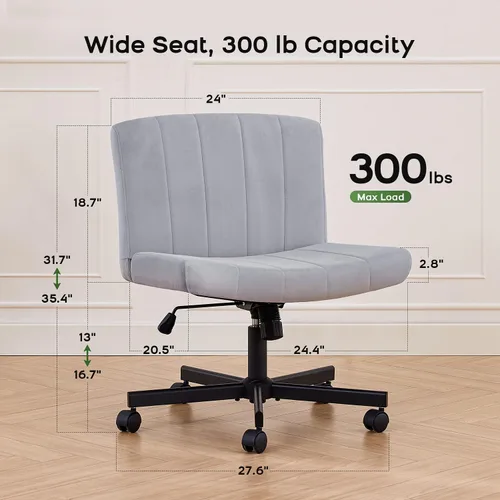Miniatura 2 de LukkDys Silla cruzada con ruedas, silla de escritorio de patas cruzadas anchas, cómoda silla de tocador de tela para el hogar, oficina, dormitorio