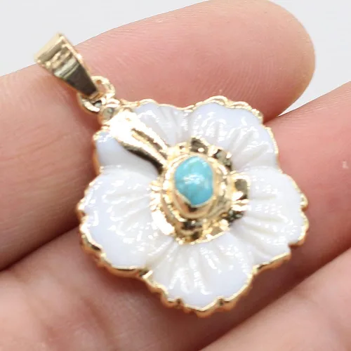 Miniatura 8 de LHJ Forma de vieira Natural Madre de Perla Shell Pendnats Energy Crystal Stone Setting para hacer joyas 5 piezas