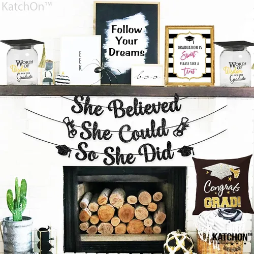Miniatura 8 de KatchOn, Cartel de She Believed She Could So She Did: purpurina de 10 pies, sin bricolaje Cartel de felicitación para decoración de fiesta