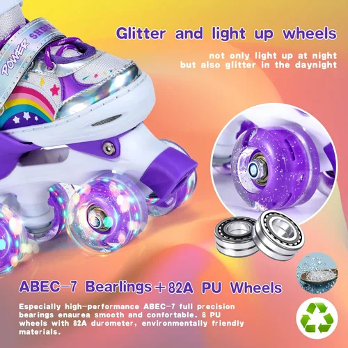Miniatura 4 de SHDSL Patines de ruedas para niñas para niños principiantes 4 tamaños ajustables, patines de ruedas iluminados con 8 ruedas para niñas, patines