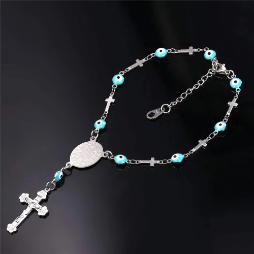 Miniatura 2 de U7 Christian Bracelets Stainless Steel 18K Gold Plated Cross Bracelet, Saint Bendict Bracelet, Rosary Bracelets for Men Women