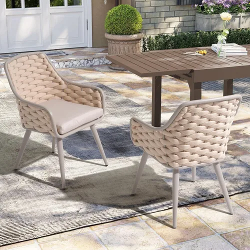 Miniatura 2 de SUNSITT Juego de 2 sillas de comedor contemporáneas para exteriores, sillas de comedor de metal para patio con cojines resistentes a la intemperie