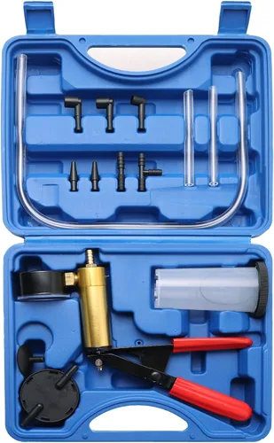 Kit de purga de frenos con bomba de vacío de mano | Sistema de purga de frenos y embrague de 16 piezas con adaptadores de indicador, juego de purga