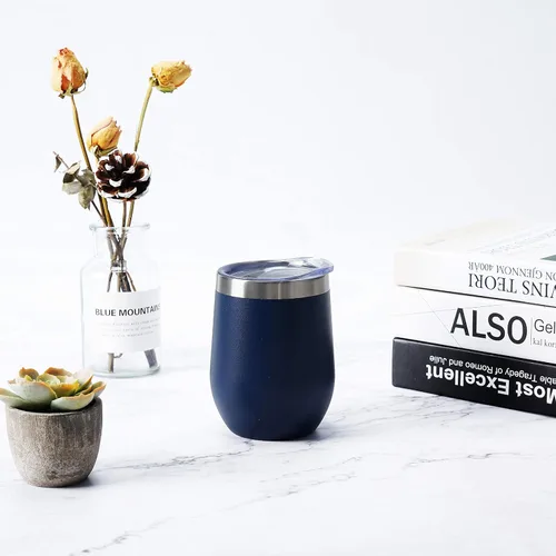 Miniatura 3 de 12 unidades de vasos de vino de acero inoxidable, 12 onzas, vasos de vino aislados de doble pared con tapas y popotes, vasos de vino de acero Azul