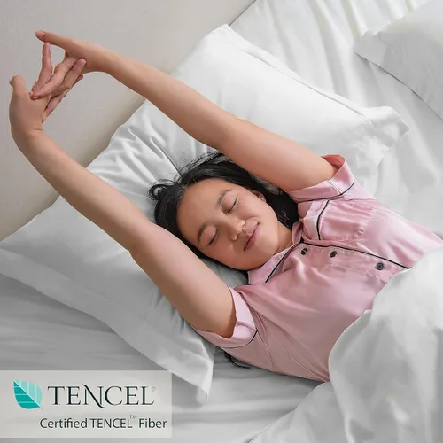 Miniatura 4 de Juego de sábanas 100% tencel de eucalipto Lyocell Tencel, juego individual de 3 piezas, enfriamiento natural, súper suave, sedoso, absorbe la Blanco
