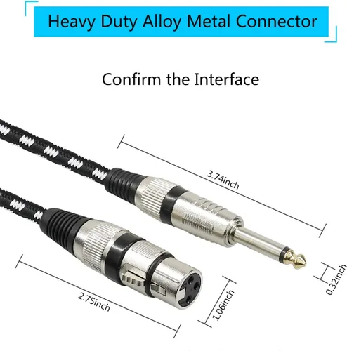 Miniatura 5 de Cable de micrófono XLR hembra a cables TS de 1/4 de pulgada, cable TS a XLR XLR hembra a TS macho desequilibrado, conectores chapados en oro - 6