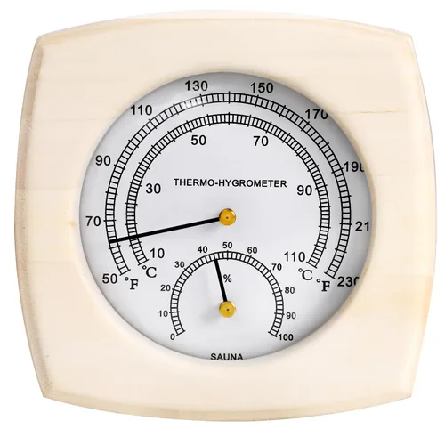 Termómetro e higrómetro de madera para sauna - 2 en 1 Fahrenheit (50-250°F) para salas de barril/infrarrojos/vapor, diseño analógico de montaje en