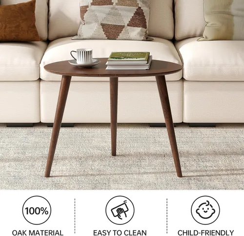 Miniatura 6 de Mesa de café ovalada pequeña, de 25.6 pulgadas, pequeña mesa auxiliar moderna de mediados de siglo para sala de estar, mesa auxiliar 100% madera
