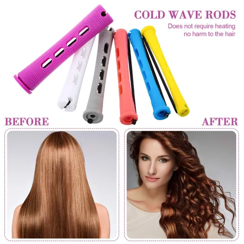 Miniatura 4 de WILLBOND Juego de 60 varillas permanentes de plástico para cabello de onda fría para cabello natural, rodillos rizadores largos y cortos con peine