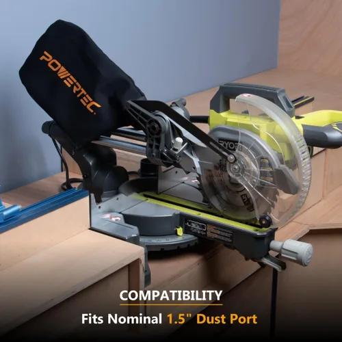 Miniatura 7 de POWERTEC Bolsa colectora de polvo para sierra ingletadora de 7-1/4 pulgadas, 8-1/2 pulgadas, se adapta a puertos de polvo nominales de 1-1/2