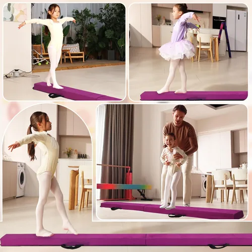 Miniatura 6 de Viga de equilibrio plegable de 6 pies/9 pies para niños de 3 a 15 años - Viga de suelo de gimnasia plegable, antideslizante, bolsa de transporte