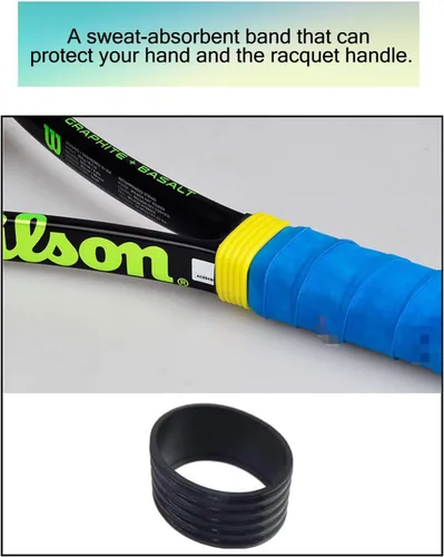 Miniatura 3 de 5Pcs Tennis Racket Handle Rubber Ring Stretchy Tennis Racquet Band Overgrips, Yellow/Red/Bllue/Pink/Black, 5P