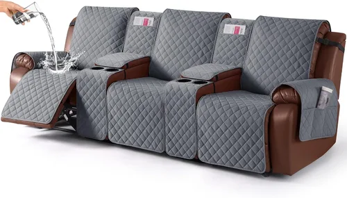 Miniatura 20 de KinCam Funda 100% Impermeable para Loveseat Reclinable con Consola, Fundas Antideslizantes para Sofá Reclinable de 2 Asientos, Funda para Sofá