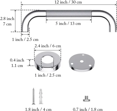 Miniatura 2 de Barra de agarre antideslizante de 12 pulgadas para ducha, Munzong, barra de baño de acero inoxidable, barra de equilibrio de baño satinada
