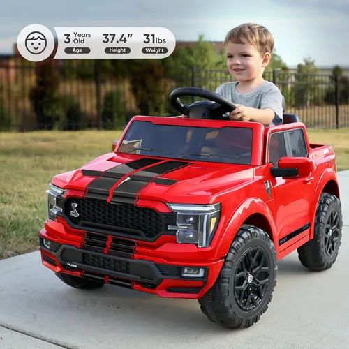 Miniatura 3 de Hikiddo Ford Shelby F-150 - Camión con licencia para niños, automóvil eléctrico de 12 V para niños de 3 a 6 años con control remoto, color rojo