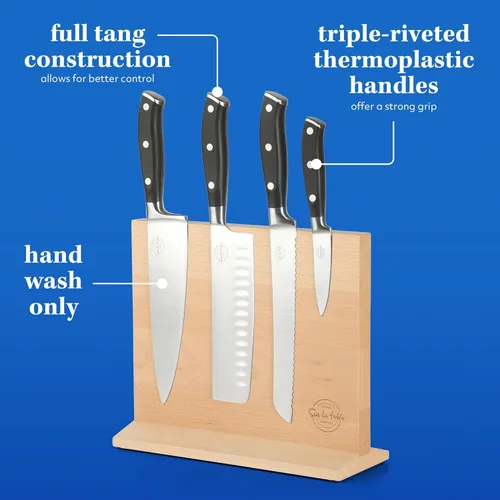 Miniatura 3 de Sur La Table Kitchen Essentials - Juego de 5 piezas de cuchillos de acero alemán con mango triple remachado en bloque magnético de madera de haya