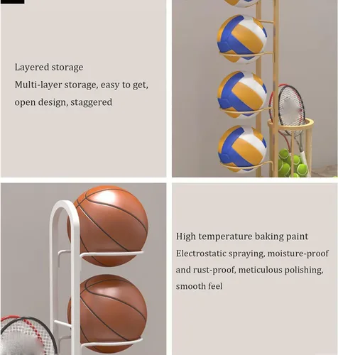 Miniatura 3 de Soporte de almacenamiento para pelotas de baloncesto, organizador de almacenamiento de equipo deportivo de garaje de 5 niveles, estante