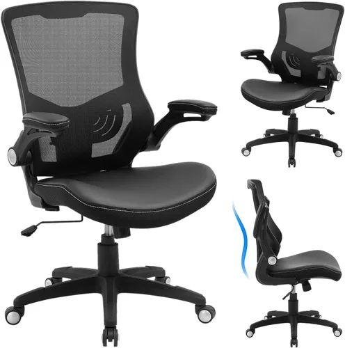 Silla de oficina ergonómica, silla de escritorio de piel sintética para computadora, silla de oficina en casa, respaldo de malla giratoria, soporte