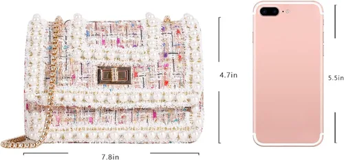 Miniatura 3 de Qiayime Monederos y bolsos de mano para mujer, moda con asa superior, bolso de hombro con cadena de cuentas de perlas
