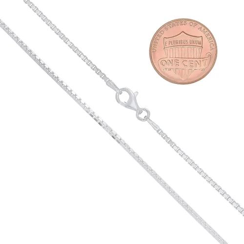 Miniatura 2 de The Bling Factory 1.5mm Solid .925 Sterling Silver Square Box Chain Necklace