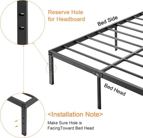 Miniatura 6 de VECELO Base de cama alta de plataforma de metal tamaño Queen de 18 pulgadas, listones de acero resistente, base de colchón de fácil montaje,