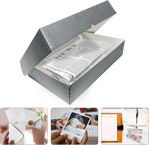 Miniatura 2 de Lineco, Caja de almacenamiento tipo folio archival de 10 x 15 pulgadas, 3 pulgadas de profundidad, sin ácidos con caja de preservación de bordes