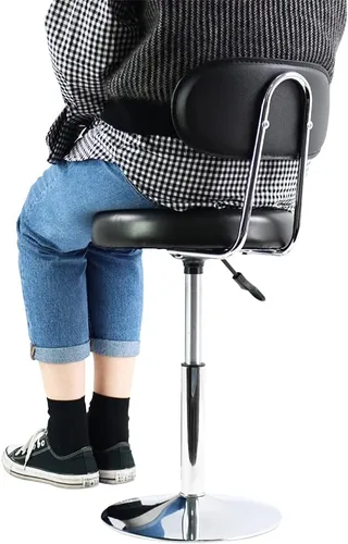 Miniatura 7 de FURWOO Silla giratoria de piel sintética negra Mini taburete de peluquería con respaldo para manicura, tatuaje y uso de oficina