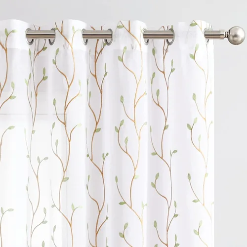 Miniatura 20 de jinchan Cortinas traslúcidas para sala de estar, dormitorio, cortinas azules bohemias bordadas, cortinas de gasa bohemias de 63 pulgadas de largo