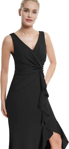 Miniatura 5 de Lsisi Vestido largo formal de noche para mujer, con cuello en V, sin mangas, con abertura alta