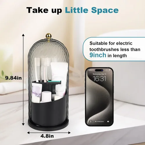 Miniatura 7 de QIYVLOS Portacepillos de dientes con tapa deslizante, organizador giratorio de 3 ranuras para baño, encimera, soporte para pasta de dientes
