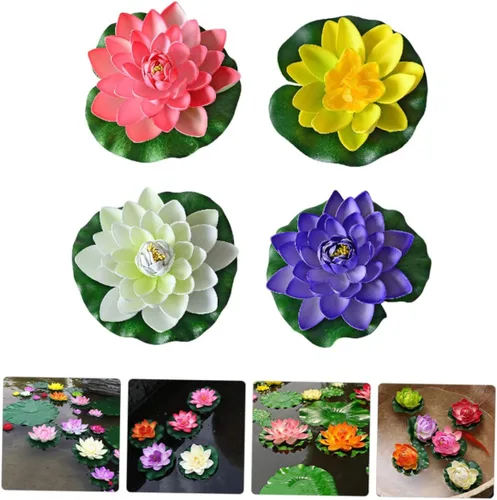 Miniatura 8 de Yardwe Flores de loto flotantes artificiales para decoración de agua simulada de estanque fáciles de instalar