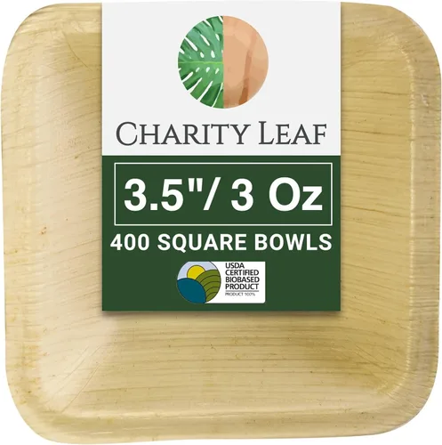 Miniatura 15 de Charity Leaf - Cuencos mini cuadrados desechables de hoja de palma de 3.5" (25 piezas) Similar al bambú Todo natural y biodegradable Para