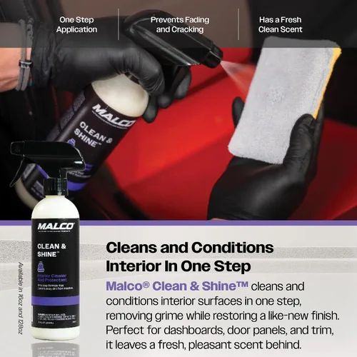 Miniatura 5 de Malco Limpiador y Abrillantador para Interiores de Automóvil Clean & Shine - Restaura superficies de cuero, plástico y vinilo en tu vehículo/Limpia