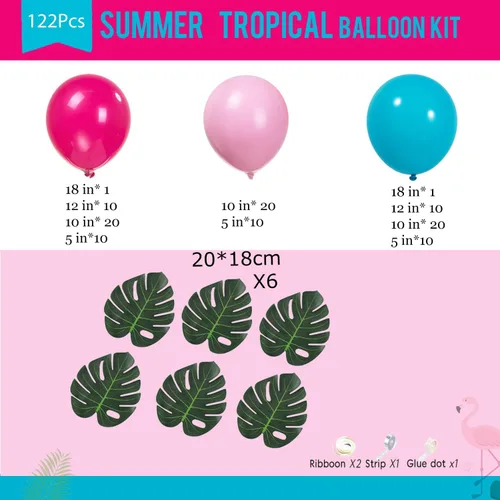 Miniatura 6 de Kit de arco de guirnalda de globos tropicales de 122 piezas con hojas de Monstera – Globos de color rosa intenso verde azulado azul para verano