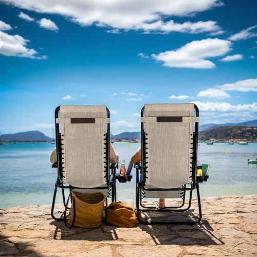 Miniatura 2 de Nestl Zero Gravity - Juego de 2 sillas de patio al aire libre con almohadas y bandejas portavasos, silla de campamento reclinable de malla de acero