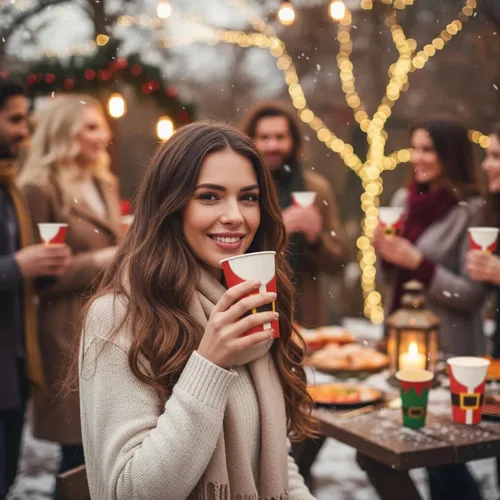 Miniatura 5 de Gerrii 60 piezas de tazas de papel desechables de Navidad de 16 onzas para beber té, bebidas frías y calientes, tazas de Santa, muñeco de nieve