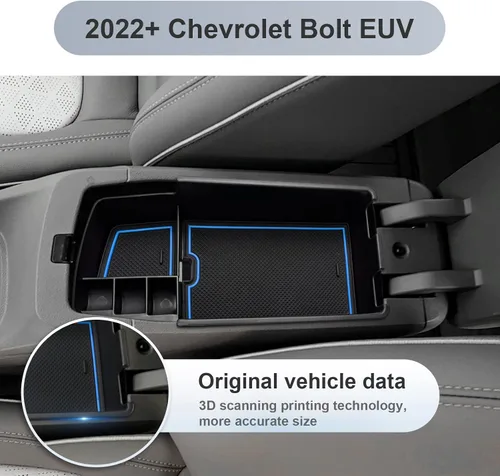 Miniatura 4 de SKTU para 2022 2023 Chevrolet Bolt EUV EV Organizador de consola central inserto de ABS negro, bandeja de materiales, reposabrazos, caja de 2022