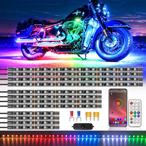 Miniatura 9 de 8 piezas de kit de luces LED para motocicleta Chasing Dreamcolor con/APP/control remoto RF, señal de giro y freno, tira de luces LED subterráneas