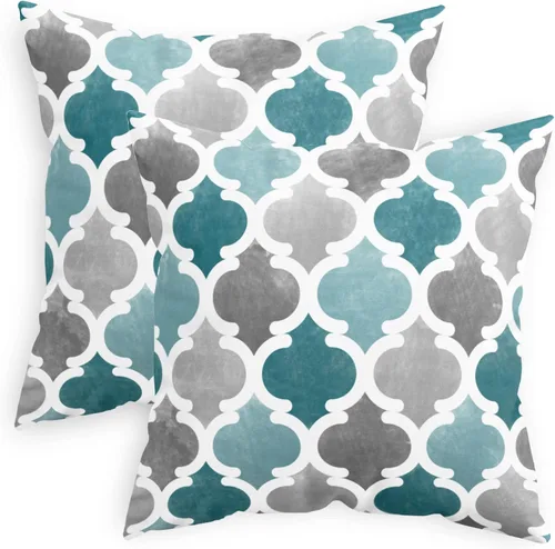 Miniatura 10 de CaliTime Juego de 2 fundas de almohada decorativas de forro polar degradado con cadena geométrica enrejada cuadriculada para sofá, cama, sofá