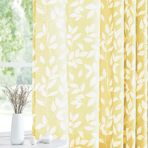 Miniatura 40 de Treatmentex Cortinas blancas y grises para dormitorio de 84 pulgadas de largo, cortinas semitransparentes con estampado de hojas para ventanas