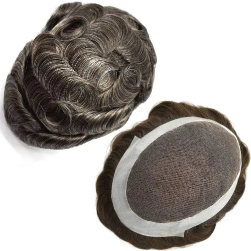 Miniatura 12 de Toupee de cabello humano para hombre, encaje suizo de piel fina alrededor del sistema de reemplazo del cabello, sistema de cabello, línea capilar