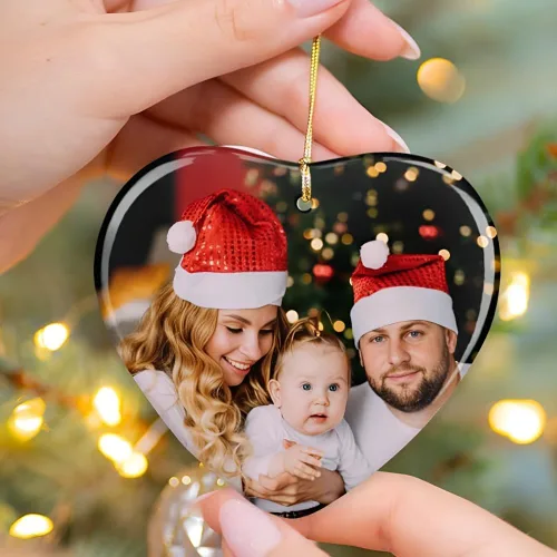 Miniatura 3 de Adornos de Navidad personalizados con foto, adorno de imagen de vidrio personalizado con nombres, decoración de cristal de árbol de Navidad, regalo