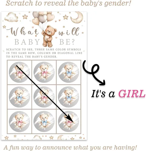 Miniatura 5 de It's a Girl Bear - Tarjetas de anuncio de género para niños o niñas, para baby shower, juego de 25