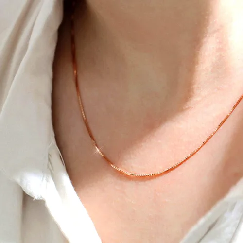 Miniatura 6 de Jewelry Affairs 14k Rose Solid Gold Mirror Box Chain Necklace, 0.8mm