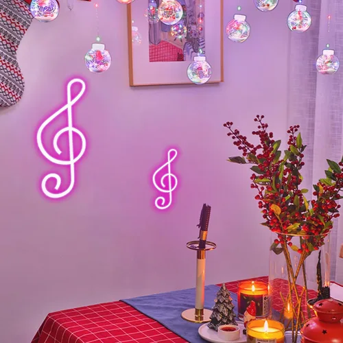 Miniatura 5 de ENUOLI Letreros de neón, luces de neón en forma de nota musical, decoración LED, luz nocturna, decoración de pared junto a la cama, funciona