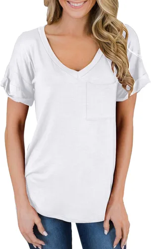 Miniatura 3 de MIHOLL - Camiseta de manga corta con cuello en V para mujer casual ajuste holgado